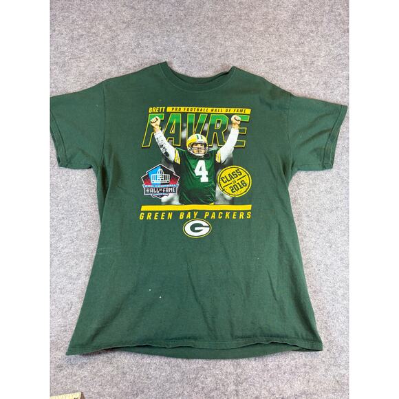 Brett Favre Green Bay Packers Hall Of Fame Graphic Shirt Mens M Green NFL Tee - Picture 1 of 10